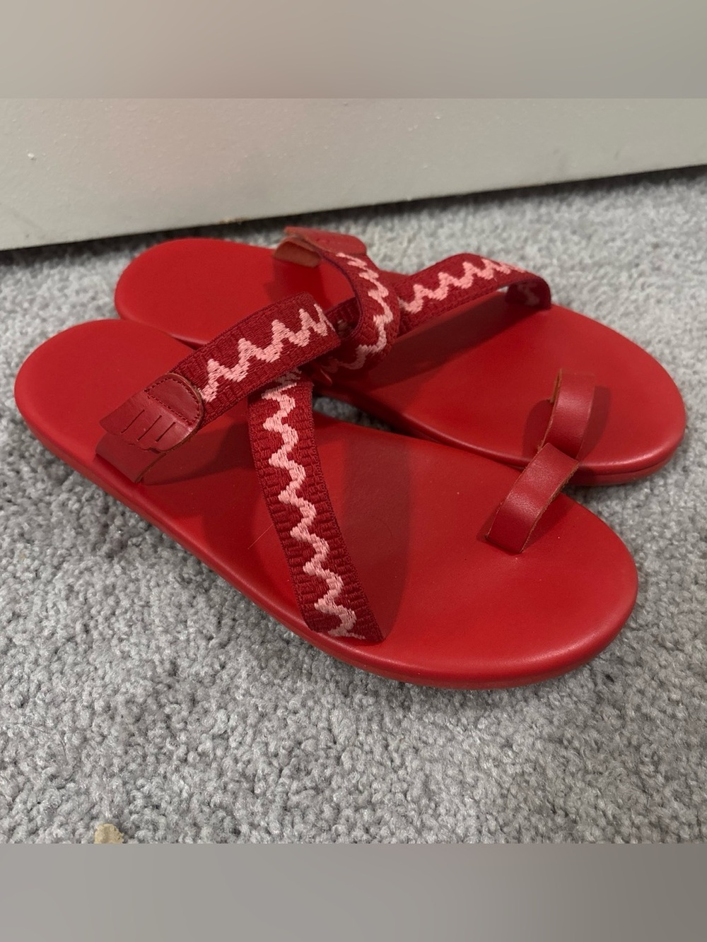 Ancient Greek Sandals RARE Red Leather Magda Sandals size 9 w/ Wing and Zigzags